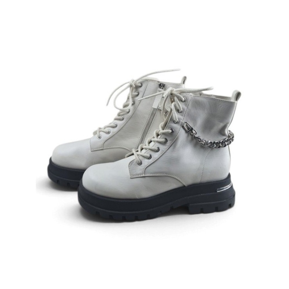 Aldo Combat Boots Women 11 White Leather Chain Lug Sole Zip Up